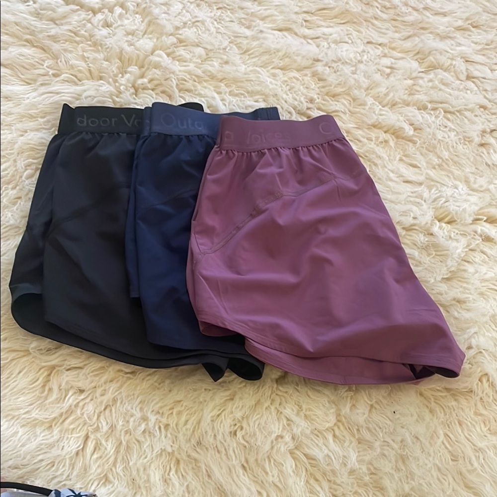 Outdoor Voices bundle of three pairs of shorts, size small